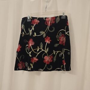 Trixxi For Francesca's Black Mini Skirt with Red Floral Embroidery